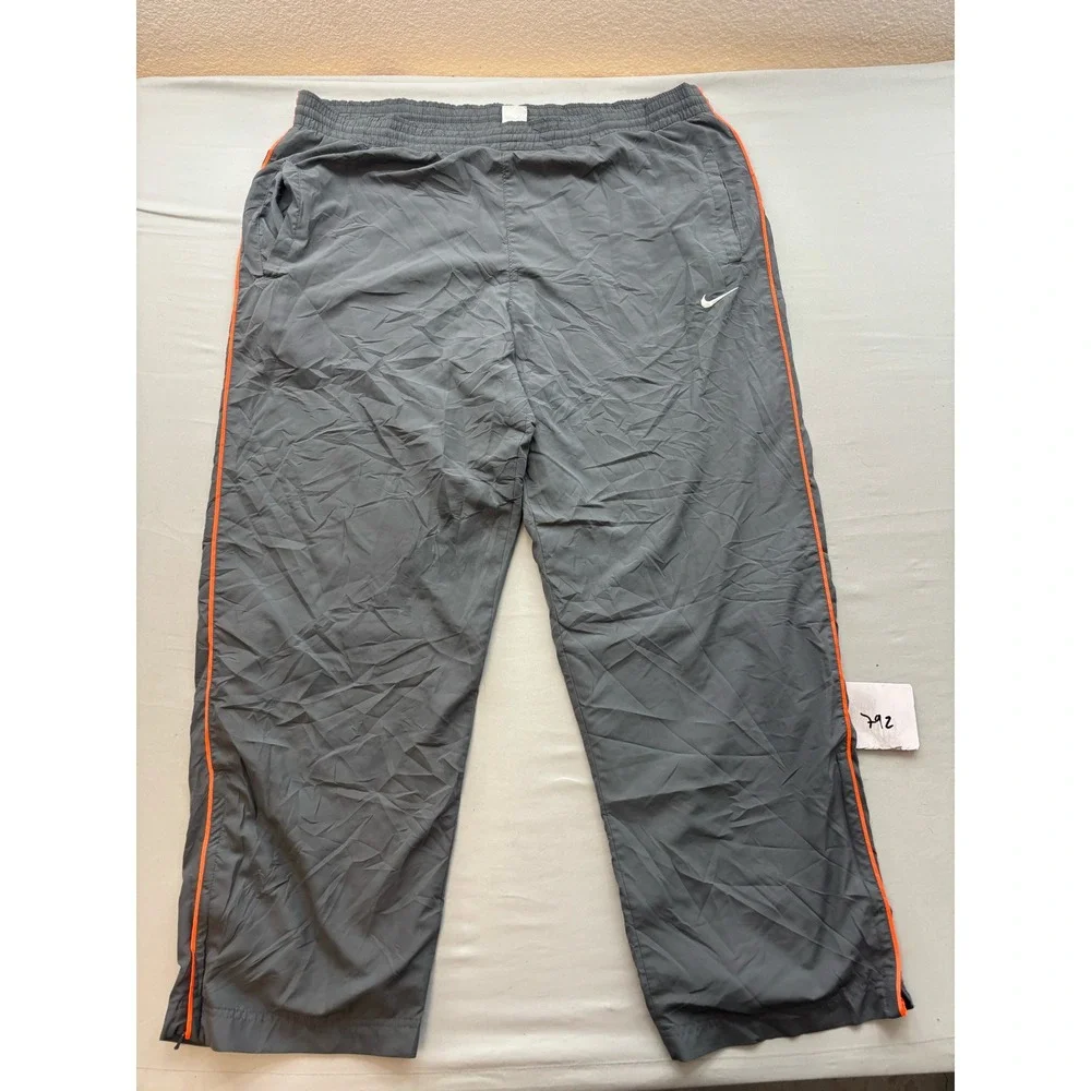 Nike Dri-FIT Mens XXL Gray Orange Piping Track Pants Athletic Running Sweats